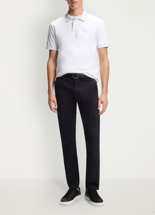 BOSS Slim-fit polo van stretchkatoen met logopatch - voorkant 2 wit