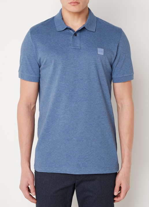 BOSS Slim-fit polo van stretchkatoen met logopatch - detail 3 staalblauw