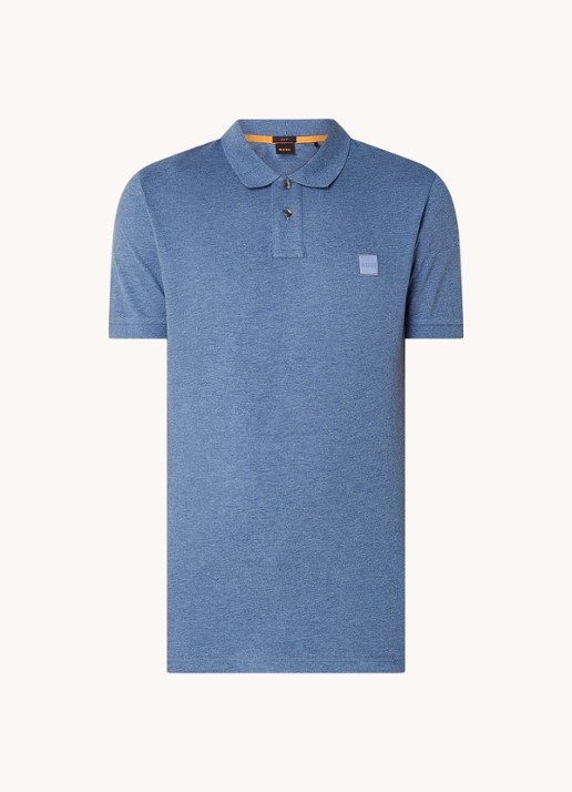 BOSS Slim-fit polo van stretchkatoen met logopatch - voorkant 5 staalblauw
