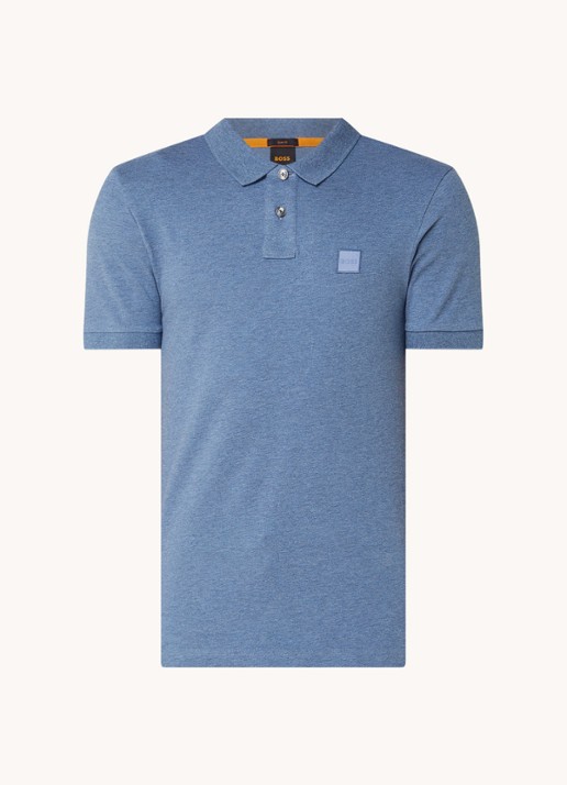 BOSS Slim-fit polo van stretchkatoen met logopatch - voorkant 7 staalblauw