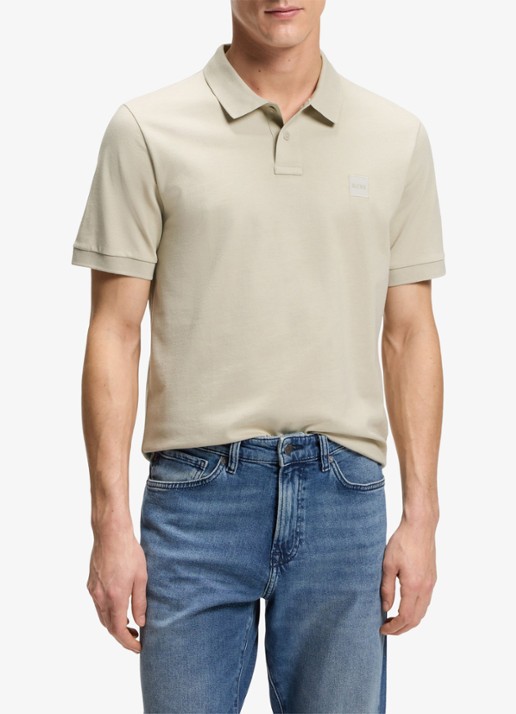 BOSS Slim-fit polo van stretchkatoen met logopatch - detail beige