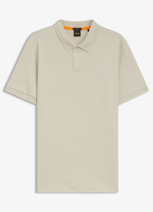 BOSS Slim-fit polo van stretchkatoen met logopatch - voorkant beige