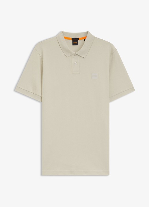 BOSS Slim-fit polo van stretchkatoen met logopatch - voorkant 7 beige