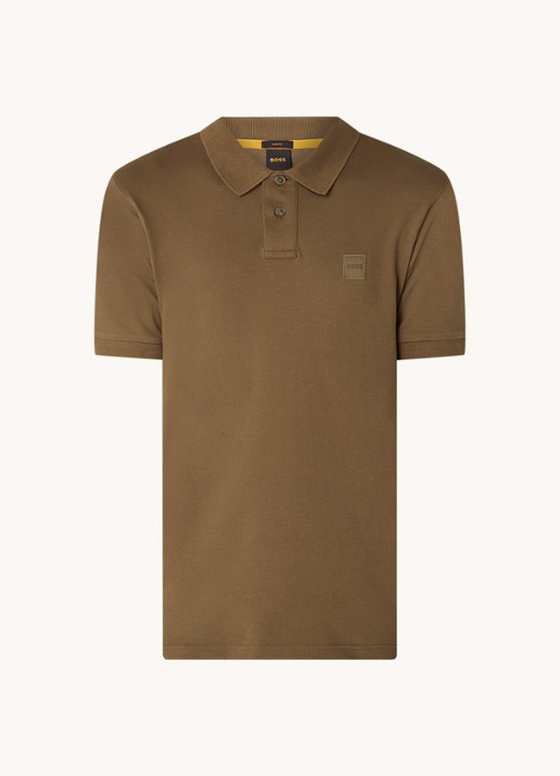 BOSS Slim-fit polo van stretchkatoen met logopatch - voorkant 3 bruin