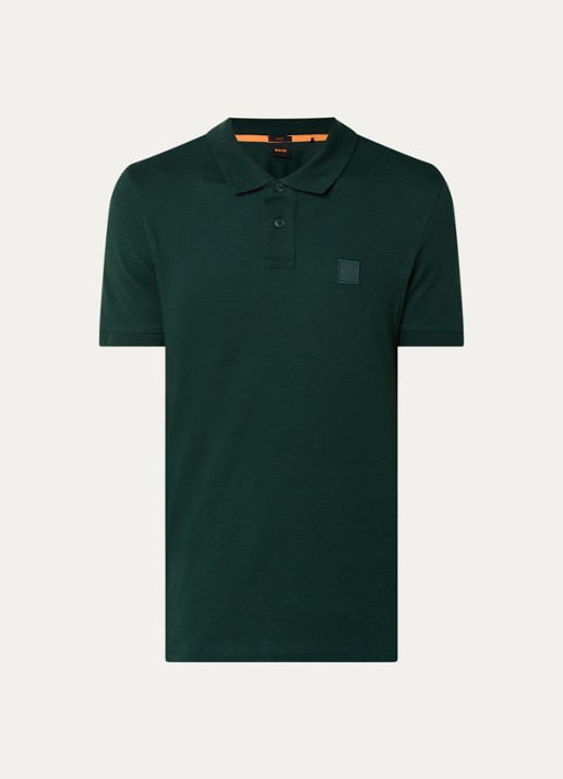 BOSS Slim-fit polo van stretchkatoen met logopatch - voorkant 2 donkergroen