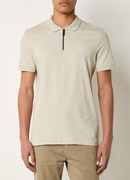 BOSS Slim-fit polo van stretchkatoen met logopatch - detail light beige-271 / beige