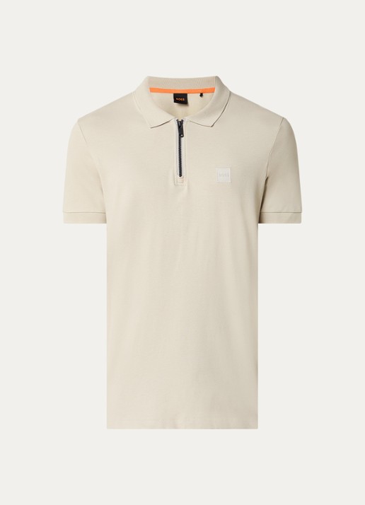 BOSS Slim-fit polo van stretchkatoen met logopatch - voorkant 2 light beige-271 / beige
