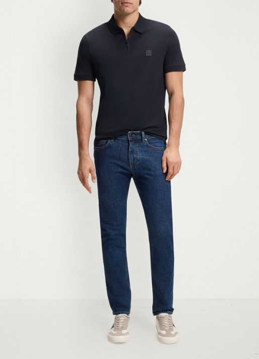 BOSS Slim-fit polo van stretchkatoen met logopatch - voorkant 2 dark blue-404 / blauw
