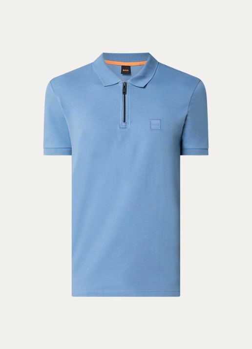 BOSS Slim-fit polo van stretchkatoen met logopatch - voorkant 2 open blue-462 / blauw