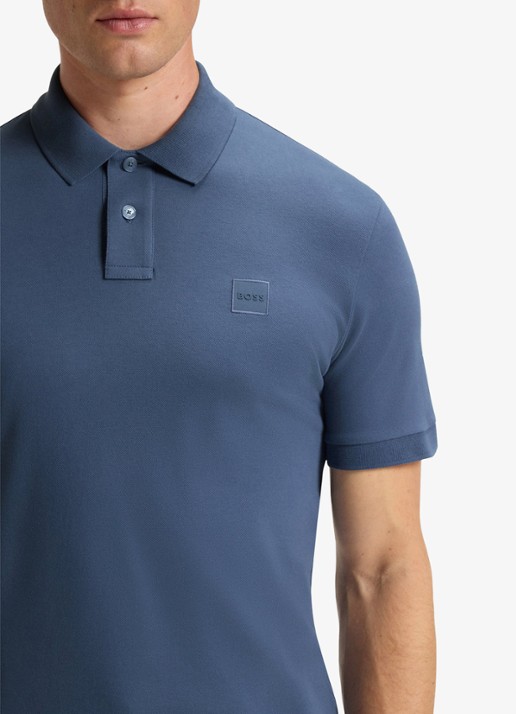 BOSS Slim-fit polo van stretchkatoen met logopatch - detail 5 blauw