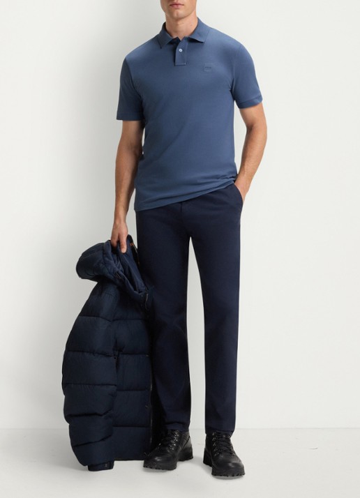 BOSS Slim-fit polo van stretchkatoen met logopatch - voorkant 2 blauw