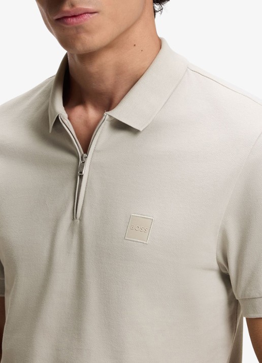 BOSS Slim-fit polo van stretchkatoen met logopatch - detail 5 open grey-070 / grijs