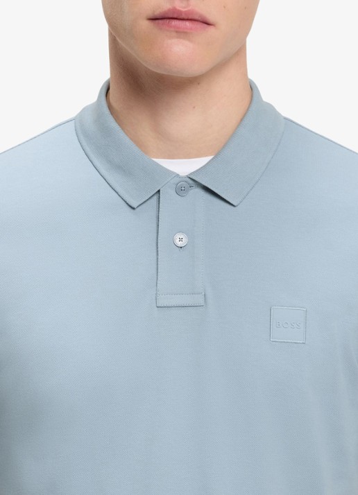 BOSS Slim-fit polo van stretchkatoen met logopatch - detail 5 pastel blue