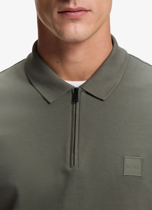 BOSS Slim-fit polo van stretchkatoen met logopatch - detail 5 open grey-076 / grijs
