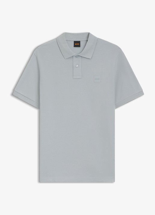BOSS Slim-fit polo van stretchkatoen met logopatch - voorkant open grey-084 / grijs
