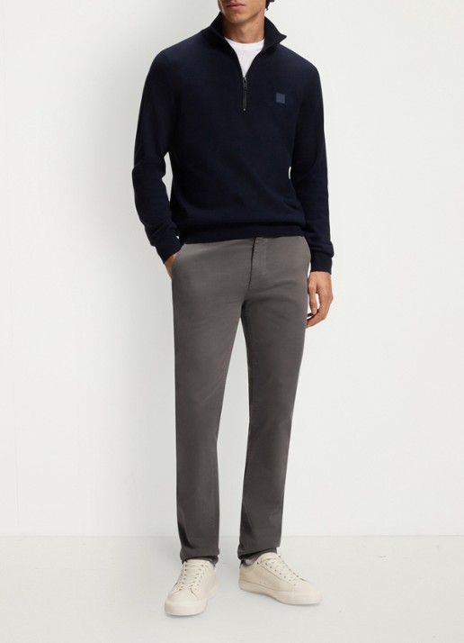 BOSS Slim-fit satijnen chino van stretchkatoen - voorkant 3 grey-020 / grijs