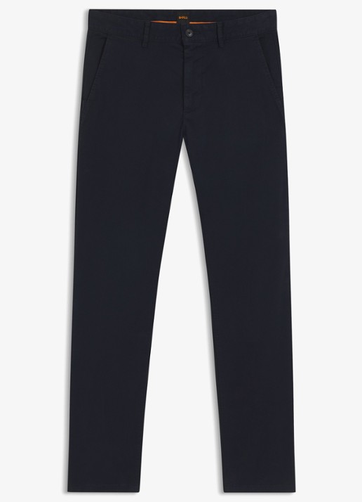 BOSS Slim-fit satijnen chino van stretchkatoen - voorkant 2 dark blue-404 / blauw