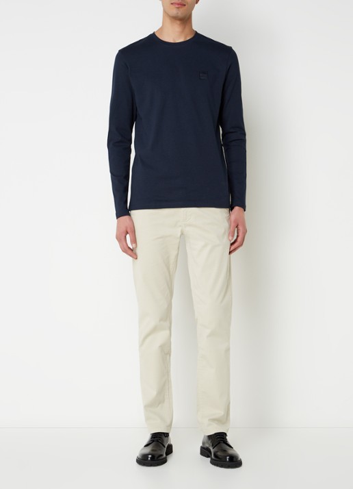 BOSS Slim-fit satijnen chino van stretchkatoen - voorkant 2 light beige-271 / beige