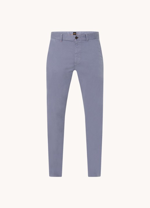 BOSS Slim-fit satijnen chino van stretchkatoen - voorkant 2 navy-415 / blauw