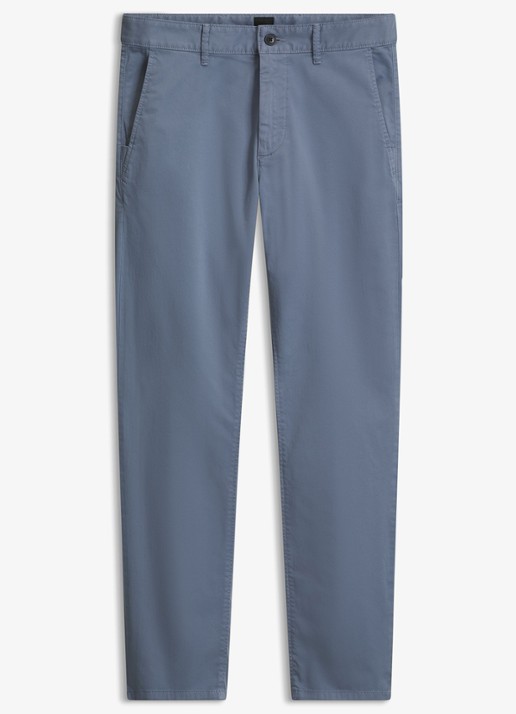 BOSS Slim-fit satijnen chino van stretchkatoen - voorkant 5 medium blue-424 / blauw