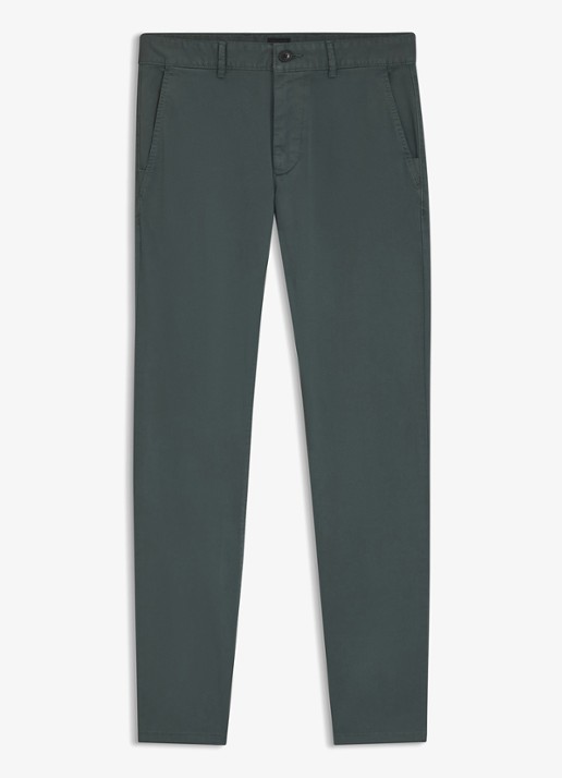 BOSS Slim-fit satijnen chino van stretchkatoen - voorkant 2 open green-377 / groen