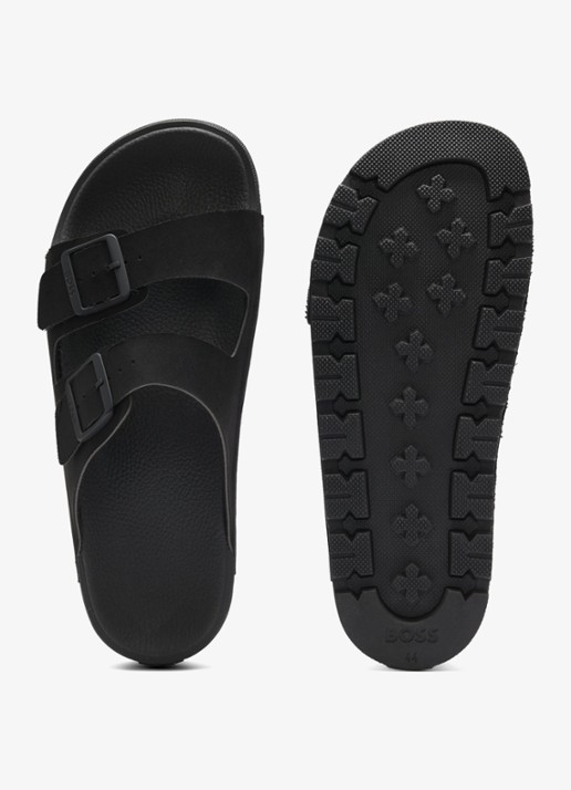 BOSS Slipper met logo en gespdetail - detail 4 black-001 / zwart
