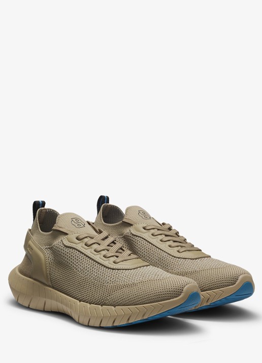 BOSS Sneaker met gebreid bovenwerk en logo - voorkant 4 beige