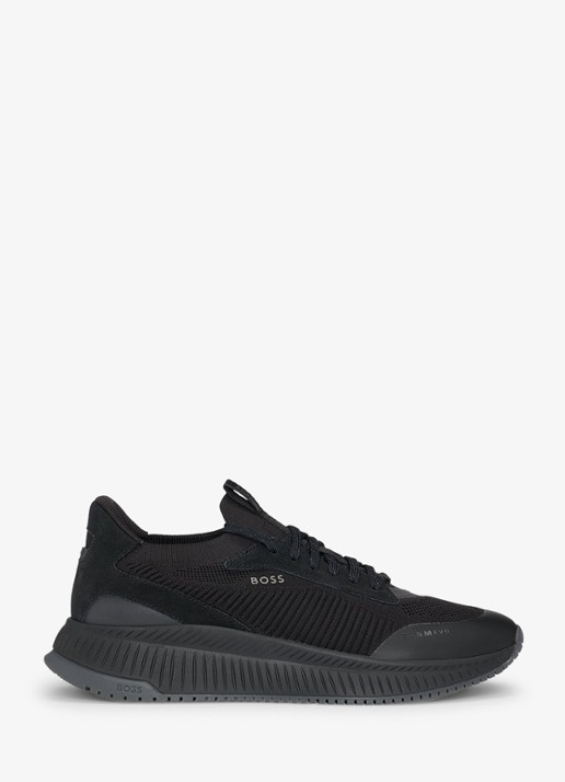 BOSS Sneaker met gebreid bovenwerk en suède details - voorkant 4 zwart