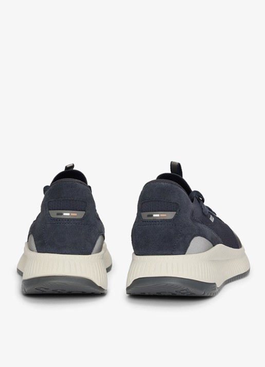 BOSS Sneaker met gebreid bovenwerk en suède details - achterkant 6 indigo