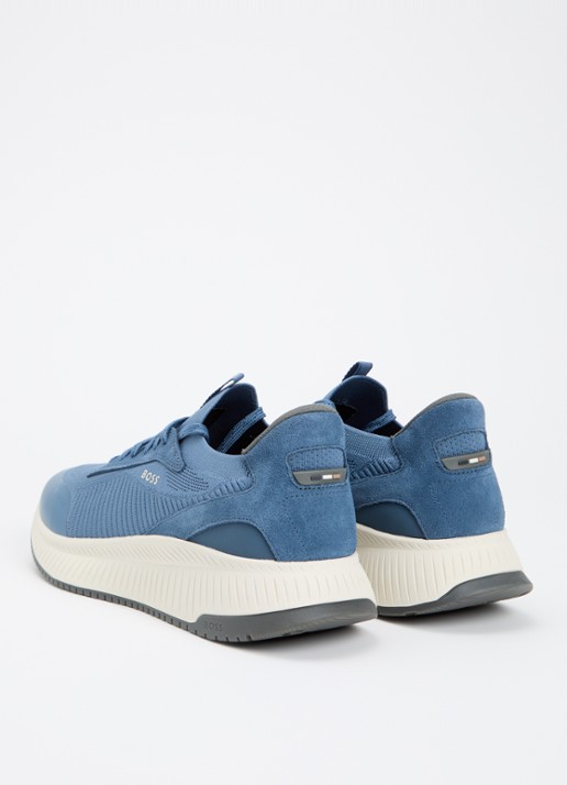 BOSS Sneaker met gebreid bovenwerk en suède details - achterkant 5 petrol