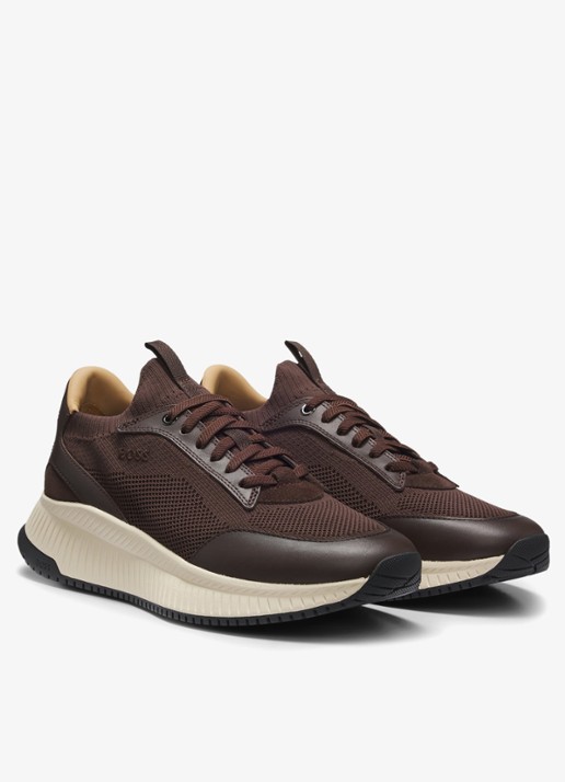 BOSS Sneaker met gebreid bovenwerk - detail 3 donkerbruin