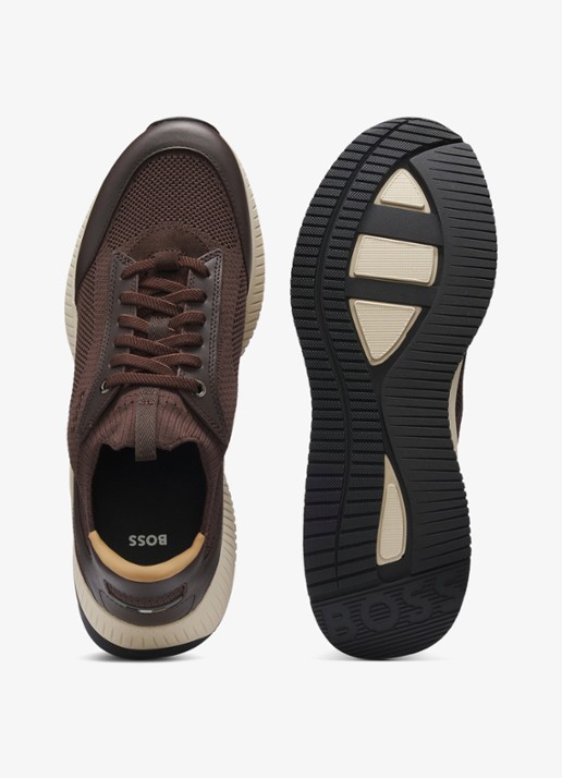 BOSS Sneaker met gebreid bovenwerk - detail 4 donkerbruin