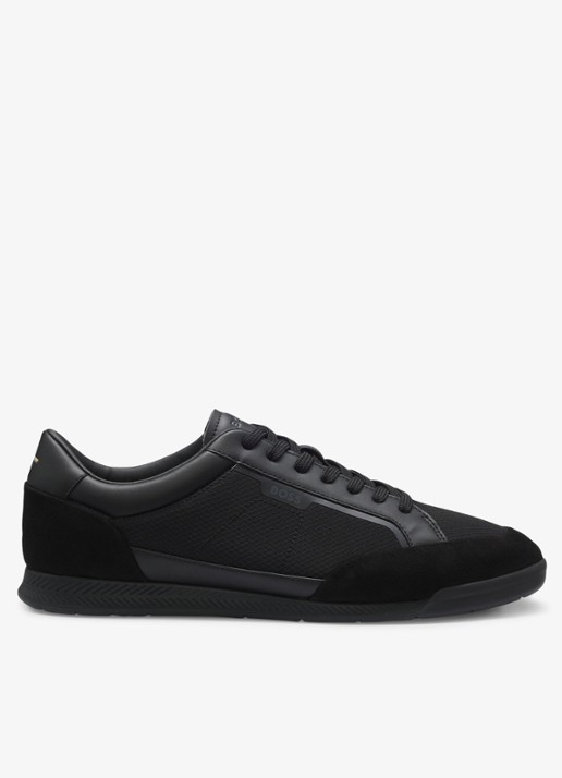 BOSS Sneaker met suède details - voorkant 4 black-005 / zwart
