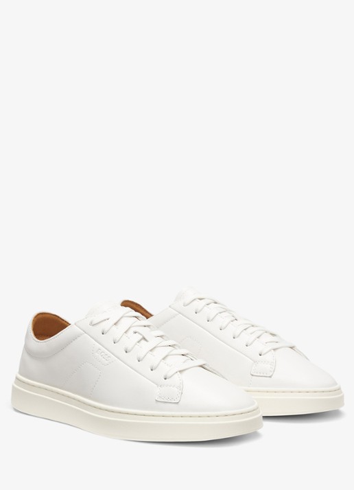 BOSS Sneaker van leer met logo  - voorkant 2 gebroken wit