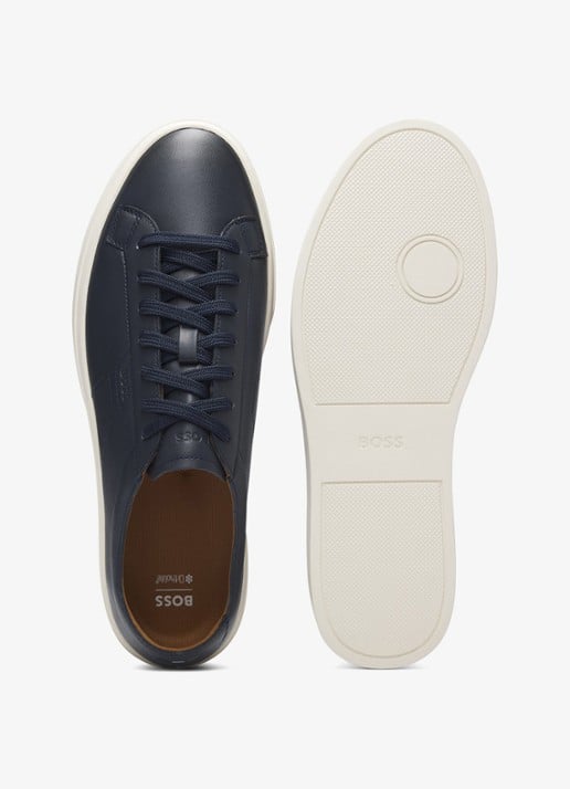 BOSS Sneaker van leer met logo  - achterkant 4 donkerblauw