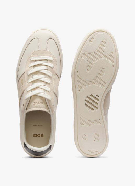 BOSS Sneaker van leer met logo - detail gebroken wit