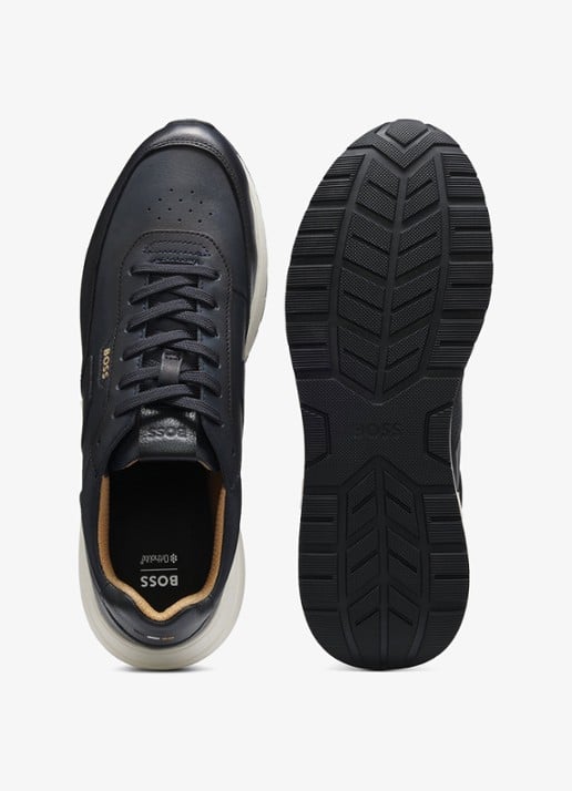 BOSS Sneaker van leer - voorkant 5 donkerblauw