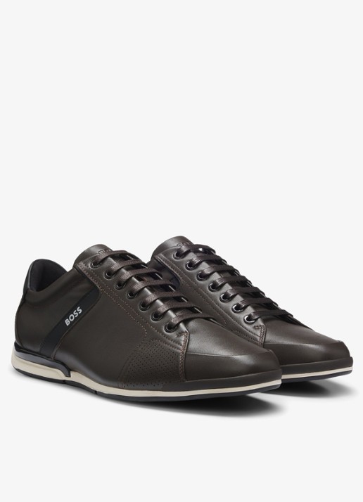 BOSS Sneaker van leer - detail donkerbruin