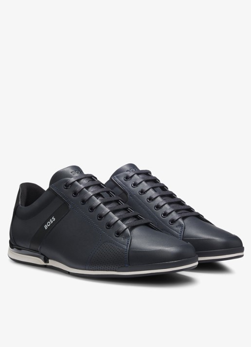 BOSS Sneaker van leer - detail donkerblauw