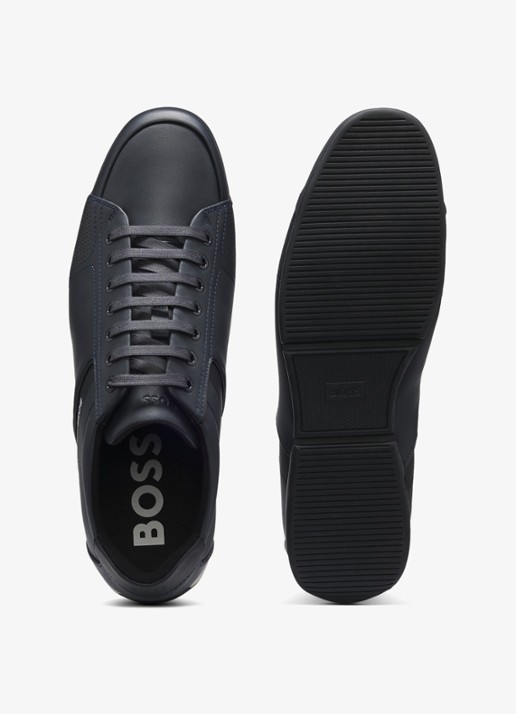 BOSS Sneaker van leer - voorkant 5 donkerblauw