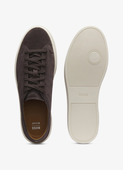 BOSS Sneaker van suède met logo  - detail 4 donkerbruin