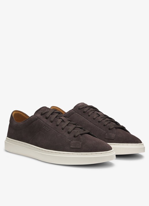 BOSS Sneaker van suède met logo  - voorkant 2 donkerbruin
