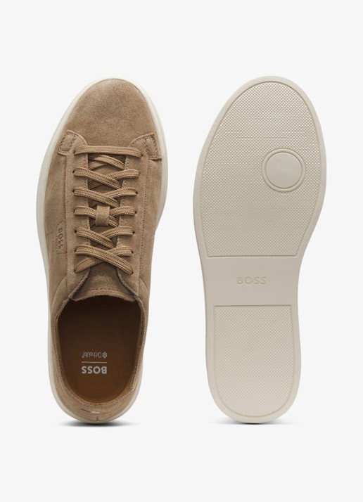 BOSS Sneaker van suède met logo  - detail 4 donkerbeige