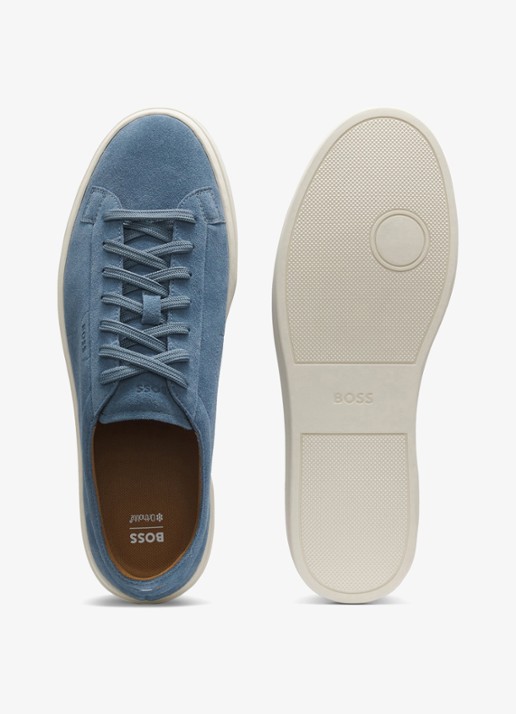 BOSS Sneaker van suède met logo  - detail 4 donkerblauw