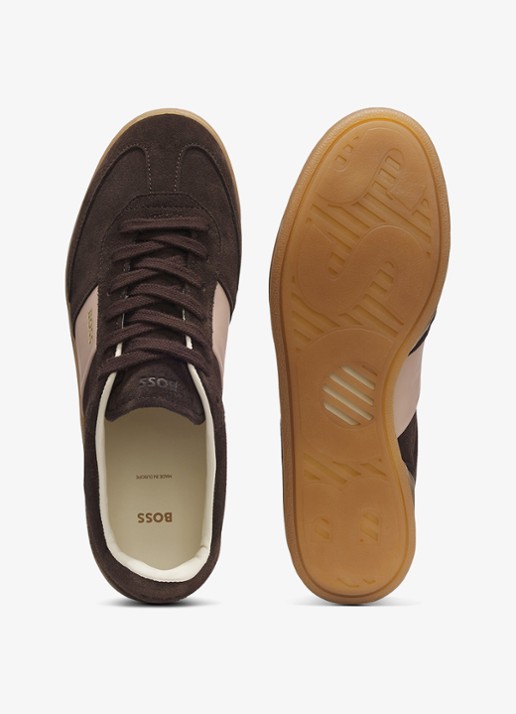 BOSS Sneaker van suède - achterkant 3 donkerbruin
