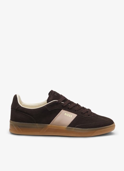 BOSS Sneaker van suède - voorkant donkerbruin