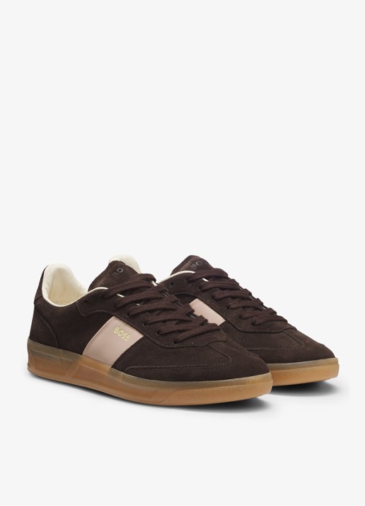 BOSS Sneaker van suède - voorkant 2 donkerbruin