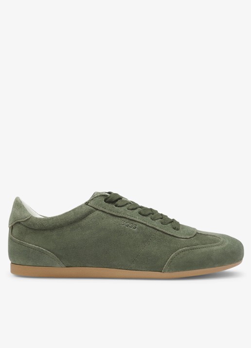 BOSS Sneaker van suède - voorkant 2 donkergroen