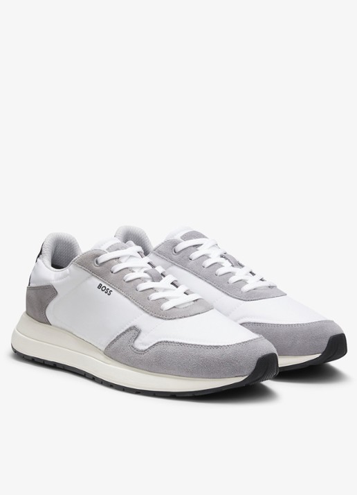 BOSS Sneakers met details van suède - voorkant 4 wit