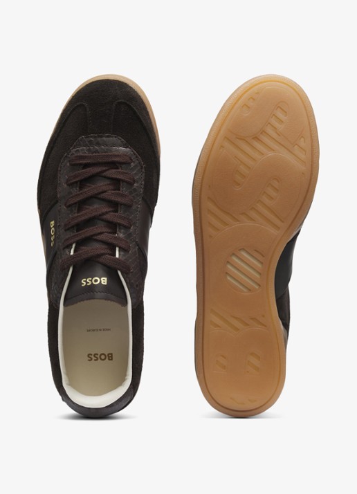 BOSS Sneakers van suède met leer details - detail 2 donkerbruin